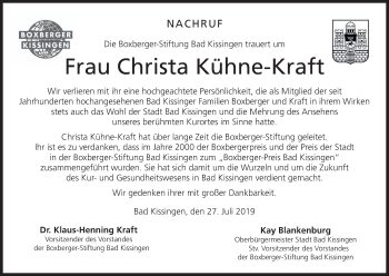 Anzeige von Christa Kühne-Kraft von MGO
