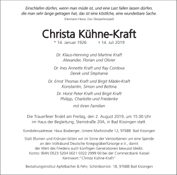 Anzeige von Christa Kühne-Kraft von MGO