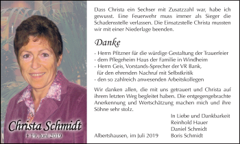 Anzeige von Christa Schmidt von MGO