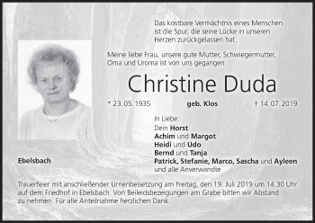 Anzeige von Christine Duda von MGO