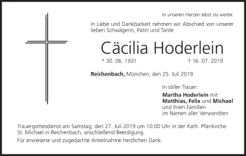 Anzeige von Cäcilia Hoderlein von MGO