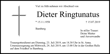 Anzeige von Dieter Ringtunatus von MGO