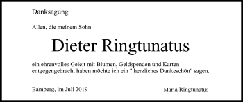 Anzeige von Dieter Ringtunatus von MGO