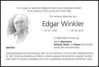 Anzeige von Edgar Winkler von MGO