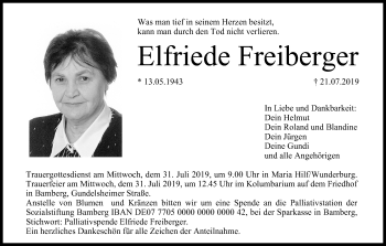 Anzeige von Elfriede Freiberger von MGO