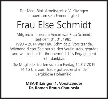 Anzeige von Else Schmidt von MGO