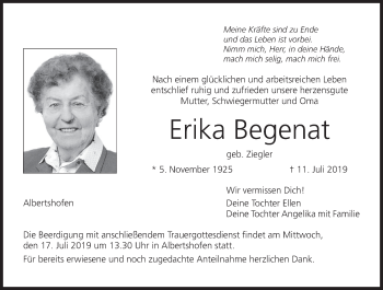 Anzeige von Erika Begenat von MGO