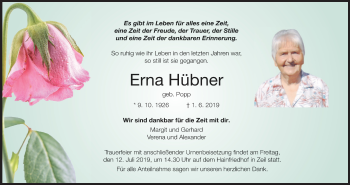 Anzeige von Erna Hübner von MGO