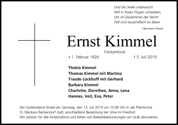 Anzeige von Ernst Kimmel von MGO