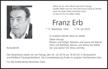 Anzeige von Franz Erb von MGO