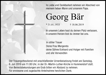 Anzeige von Georg Bär von MGO