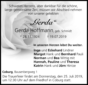 Anzeige von Gerda Hoffmann von MGO