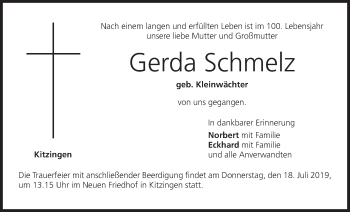 Anzeige von Gerda Schmelz von MGO