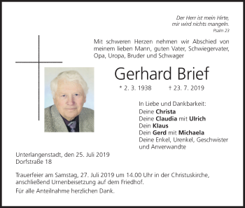 Anzeige von Gerhard Brief von MGO