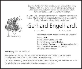 Anzeige von Gerhard Engelhardt von MGO