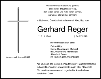 Anzeige von Gerhard Reger von MGO