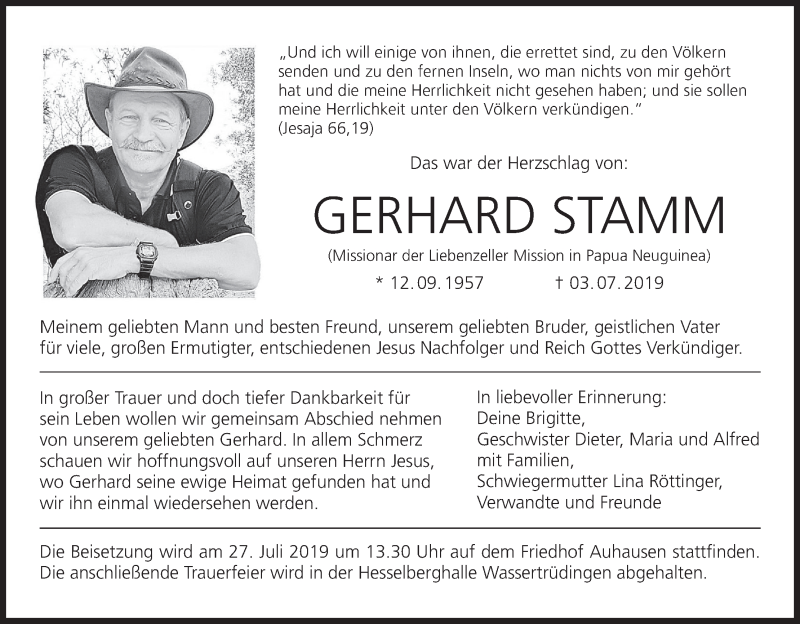  Traueranzeige für Gerhard Stamm vom 15.07.2019 aus MGO