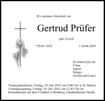 Anzeige von Gertrud Prüfer von MGO