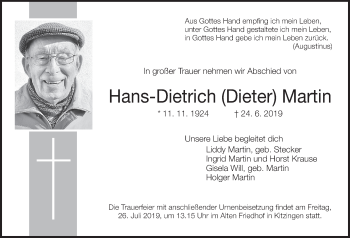Anzeige von Hans-Dietrich Dieter Martin von MGO