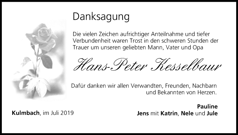  Traueranzeige für Hans-Peter Kesselbaur vom 13.07.2019 aus MGO