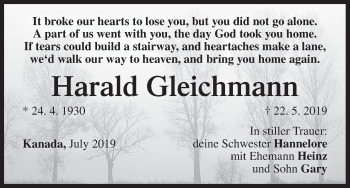 Anzeige von Harald Gleichmann von MGO