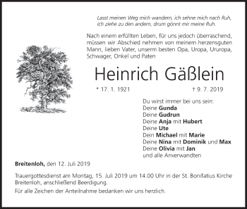 Anzeige von Heinrich Gäßlein von MGO