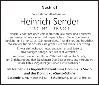 Anzeige von Heinrich Sender von MGO