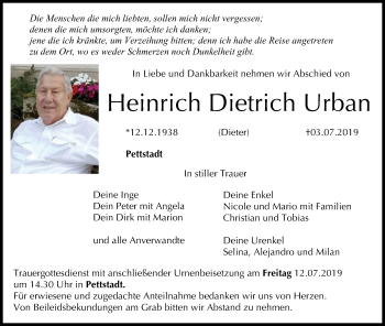 Anzeige von Heinrich Dietrich Urban von MGO