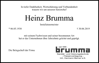 Anzeige von Heinz Brumma von MGO