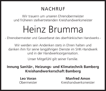 Anzeige von Heinz Brumma von MGO
