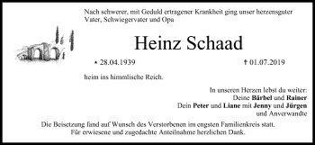 Anzeige von Heinz Schaad von MGO
