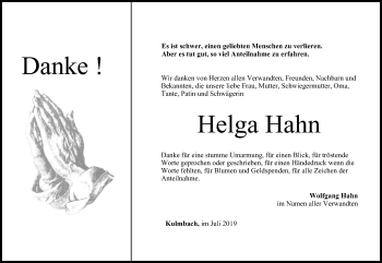 Anzeige von Helga Hahn von MGO