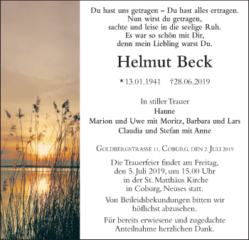 Anzeige von Helmut Beck von MGO