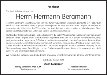 Anzeige von Hermann Bergmann von MGO