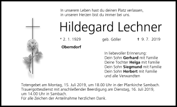 Anzeige von Hildegard Lechner von MGO