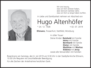 Anzeige von Hugo Altenhöfer von MGO