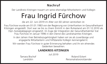 Anzeige von Ingrid Fürchow von MGO