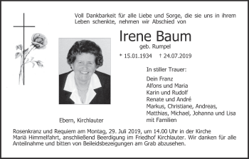 Anzeige von Irene Baum von MGO