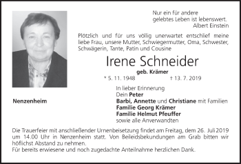 Anzeige von Irene Schneider von MGO
