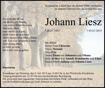 Anzeige von Johann Liesz von MGO