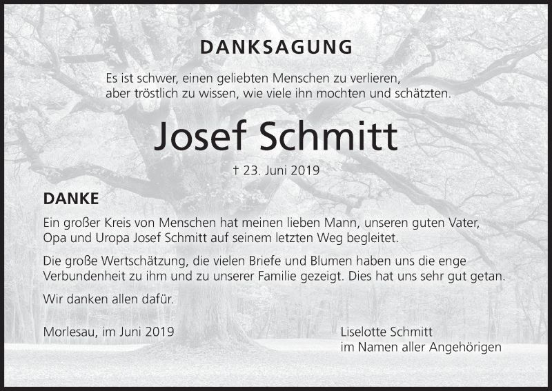  Traueranzeige für Josef Schmitt vom 12.07.2019 aus MGO