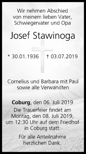 Anzeige von Josef Stawinoga von MGO