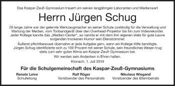 Anzeige von Jürgen Schug von MGO