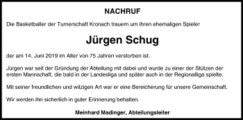 Anzeige von Jürgen Schug von MGO