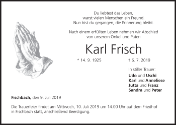Anzeige von Karl Frisch von MGO