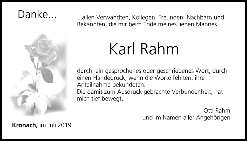  Traueranzeige für Karl Rahm vom 27.07.2019 aus MGO