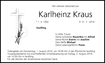 Anzeige von Karlheinz Kraus von MGO