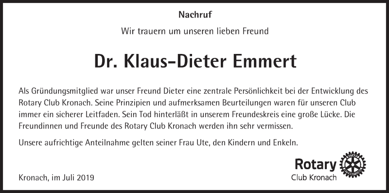  Traueranzeige für Klaus-Dieter Emmert vom 01.07.2019 aus MGO