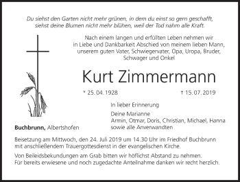 Anzeige von Kurt Zimmermann von MGO