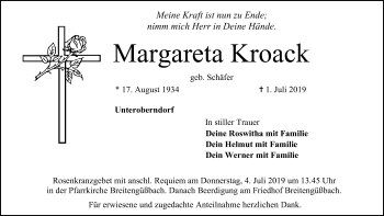 Anzeige von Margareta Kroack von MGO